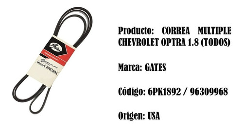 Correa Unica Chevrolet Optra 1.8 Todos (6pk1892) 