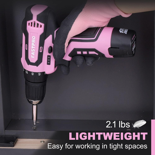 Fastpro Kit De 42 Taladros Rosa 12v, Inalámbricos De...