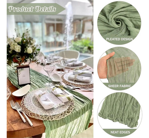 , 10 Peças De Gaze Verde Table Runner, Decoração De Jantar