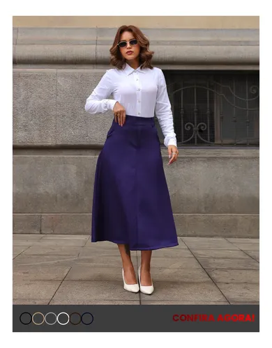Saia Alfaiataria Feminina Midi Evangélica Casual Social