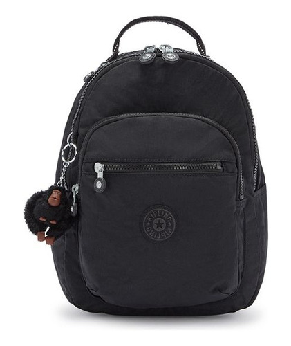 Mochila Kipling Seoul S True Black, negra, diseño de tela lisa