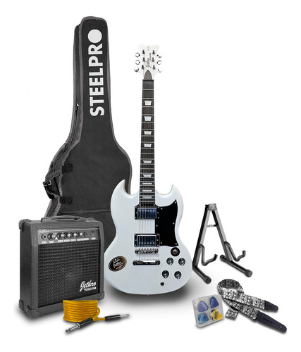 Paquete Guitarra Electrica Jethro Series By Steelpro Gibsong Color Blanco Material Del Diapasón Álamo Negro Orientación De La Mano Diestro