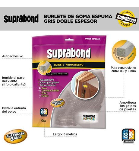 Burlete Autoadhesivo De Goma Espuma Doble Espesor Gris X 3