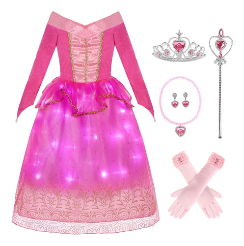 Disfraz De Princesa Aurora Para Niña Talla 7-9 Años-rosado
