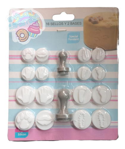 * Kit 16 Sellos C Base Fondant Piecitos Huellas Labios Pasta