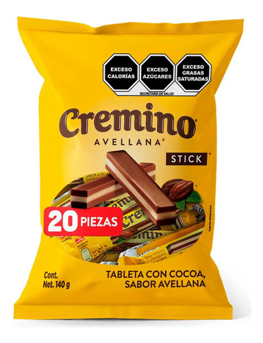 3 Bolsas Chocolates Cremino Avellana Stick Bolsa 60 Pza