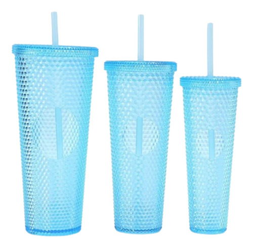 Set De Vasos 3 En 1 Texturizado Plástico Acrílico Mm-6700 Color Celeste