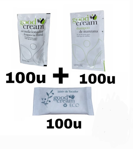 Combo Hotel Shampoo + Acond + Jabon Eco Good Cream X 100 C/u