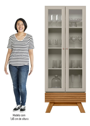 Cristaleira 2 Portas Com Gaveta Marcela L06 Nature/off White Cor Marrom amarelado