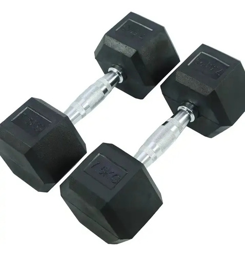 2 Mancuernas 7.5 Kg 17 Lb C/u Kit Set Pesas Hexagonales Negro