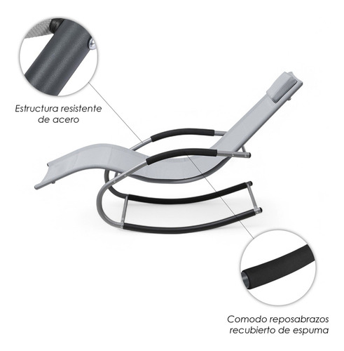 Camastro Mecedora De Jardín Reclinable Ergonómico Color Gris