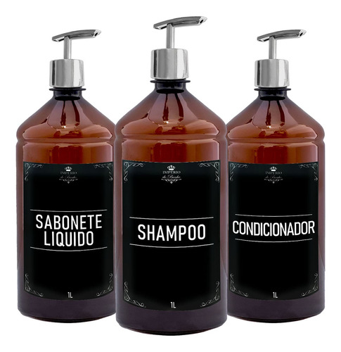 Kit Banho 3 Frascos Pet Ambar 1l Sabonete Shampoo Condicion.