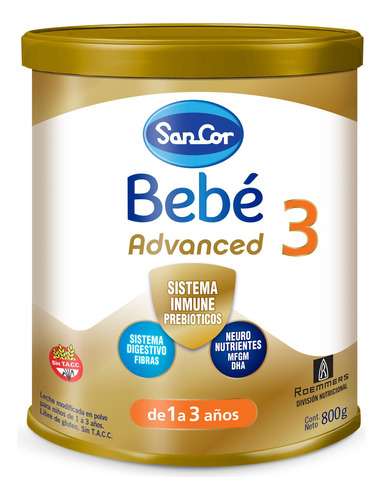 Leche En Polvo Sancor Bebe Advanced Etapa 3 Lata X 800 G