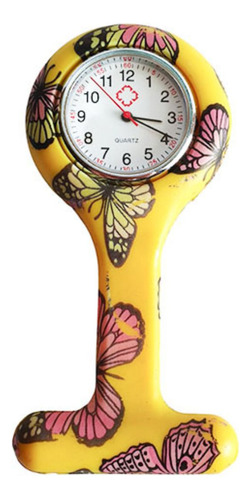 Relógio Para Enfermagem Medicina Silicone Broche Lapela Cor Borboleta Amarela