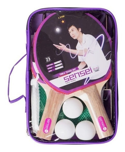 Imagen 2 de 2 de Set Ping Pong 2 Paletas + 3 Pelotas + Red Sensei