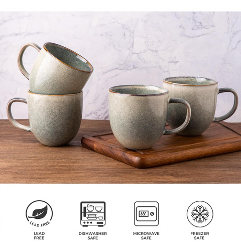 Kit De Tazas Amorarc, De Cerámica, Capacidad 355 Ml, 6 Unida