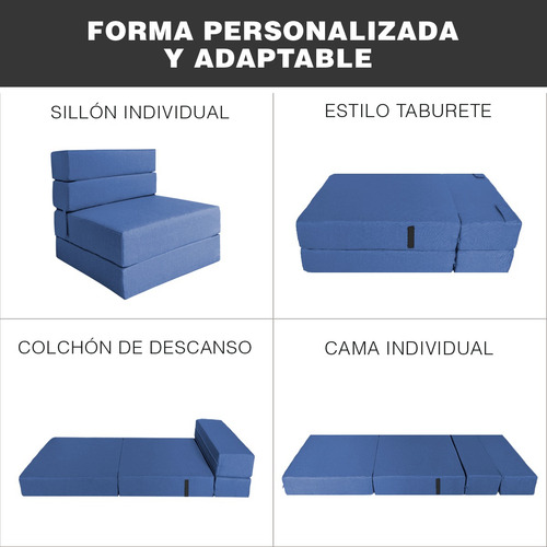 Imagen 5 de 10 de Sofá Cama Individual Plegable, Colchoneta Con Soporte Firmé Color Azul marino