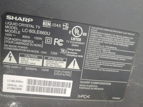 Tv Sharp Lc-60le660u  Para Refacciones 