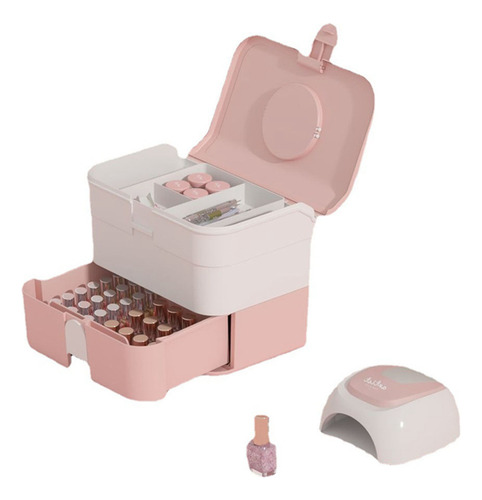 Caja Grande De Almacenamiento De Cosméticos Rosa Con Asa
