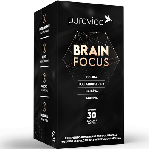Brain Focus Alta Performance Mental 30 Cápsulas Puravida Sabor Sem sabor
