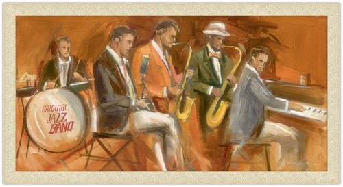 Quadro Artistas 110x60 Com Moldura - Banda De Jazz Pintura