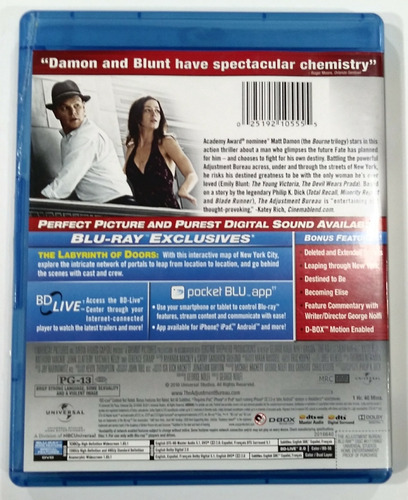 The Adjustment Bureau En Blu-ray Y Dvd (2 Discos) (Usado)