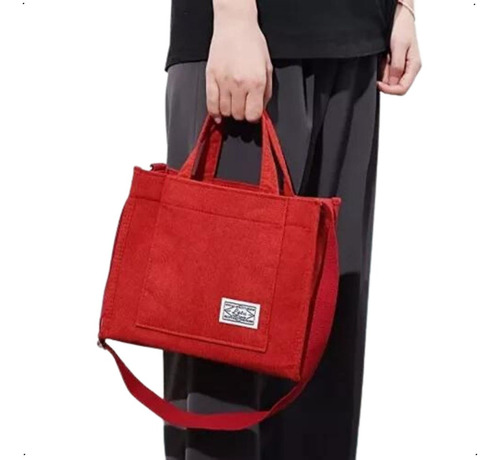 Bolso de Mano Pequeño Elisabeth&co Pana Small Cartera Mujer Morral de Tela Corderoy Color Rojo Correa Larga Ajustable y Asa Corta Herrajes Plateados Cierre Botón Magnético Ideal para Tablet Libros