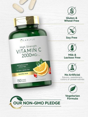 Carlyle Vitamina C 2000mg 2 Pack Con 150 Caps C/u Importado
