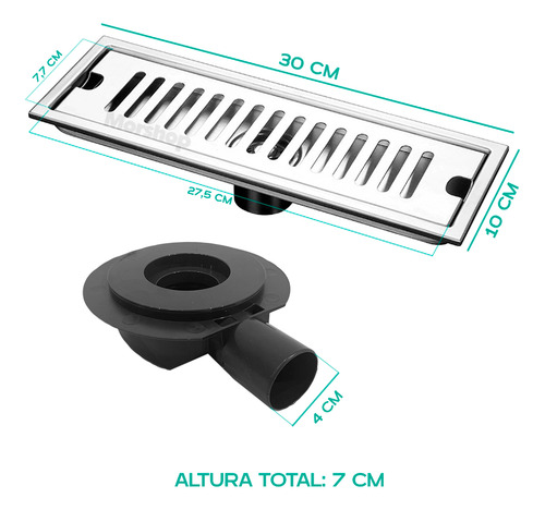 Rejilla Desague Lineal Baño Ducha 30cms En Acero Inoxidable