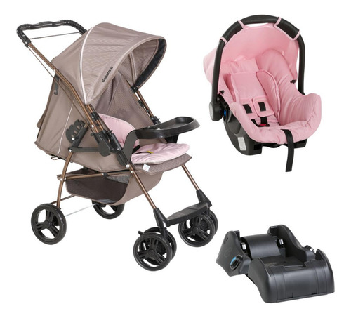 Carrinho Milano Rev Ii Cappuccino Rosa Bebê Conforto E Base