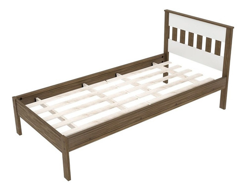 Cama De Solteiro Madeira Cm8006 Nogal/branco - Tecno Mobili Cor Marrom Amarelado