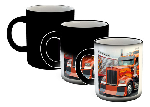 Taza Magica Camion Naranja Tuneado Con Llamas Truck