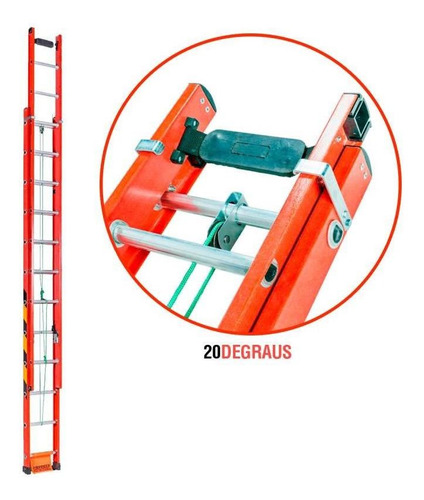 Escada Extensiva Fibra Vidro 20 Degraus 3,60 X 6 M Fibermax