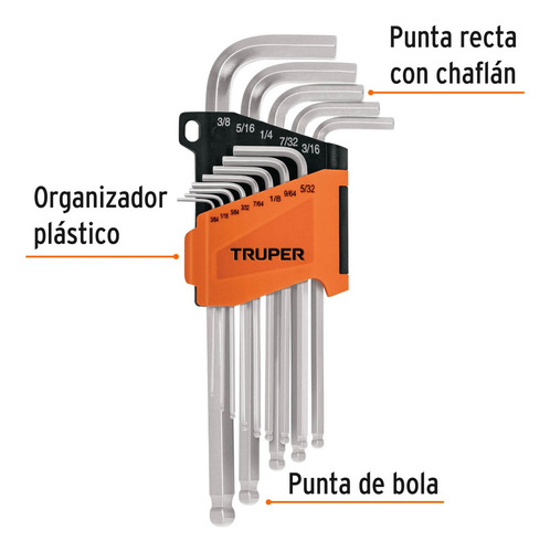Caja Con 6 Juego 13 Llaves Allen Largas Std Punta Bola Con O