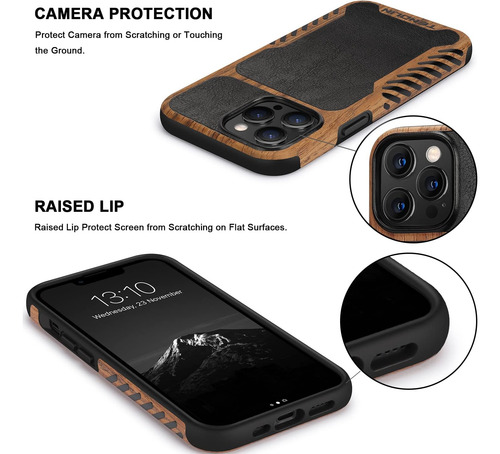 Funda Para iPhone 13 Pro Max 6.7 Hibrida Tpu Madera Cuero