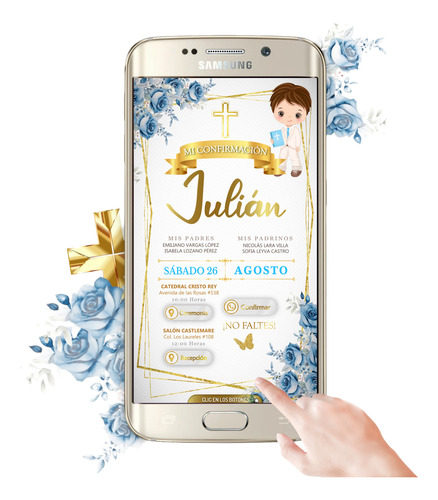 Invitación Interactiva Mi Confirmación Niño Niña Con Botones Mi Confirmación Floral Para Niño