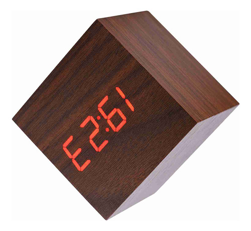 Despertador De Mesa Digital Eletrônica De Madeira 6x6x6cm