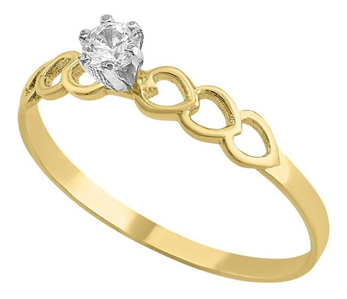 Anillo Solitario Corazones En Oro De 14 K + Obsequio + Envio