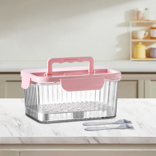 Fiambrera De Frutas Portátil, Caja Para Pícnic Rosa 1600ml