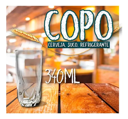 Jogo 24 Copos De Vidro Grosso Transparente 340ml Suco Água