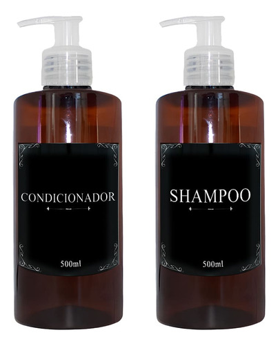 Kit Banheiro Frasco Pet Âmbar Shampoo | Condicionador 500ml