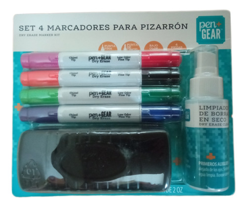 Set 4 Marcadores + Borrador + Limpiador Pen Gear