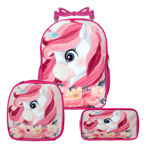 Kit Mochila Escola Infantil Unicornio My Little Pony Rodinha