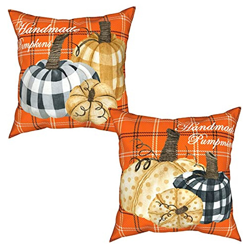 Fall Buffalo Plaid And Polka Dots Handmade Pumpkin Thro...