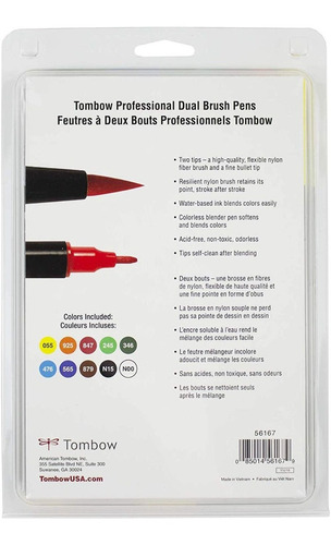 10 Marcadores Tombow Dual Brush / Colores Primarios