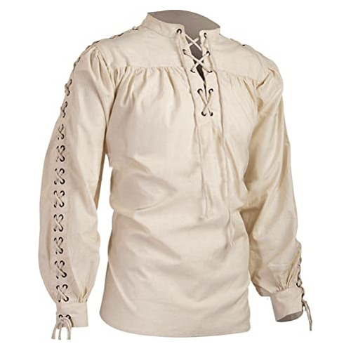 Men's Loose Linen Medieval Gothic Renaissance Shirt Lon...