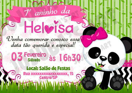 Imagem 1 de 1 de Arte Digital Convite Ursinha Panda Urso Panda Menina