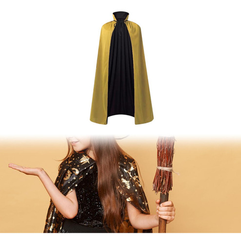 Capa De Halloween Soft Cosplay Vampire Preto Amarelo 75cm