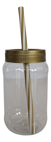 50 Pzas | Jar Cilindro Tapa Popote | Reutilizable | Eventos Dorado Oscuro