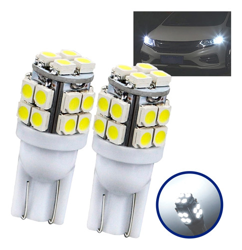 Lâmpadas T10 Luz Led Pingo W5w Montana 20 Leds Branco